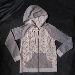 Crochet Lace Zip Front Hoodie, Jolt Brand